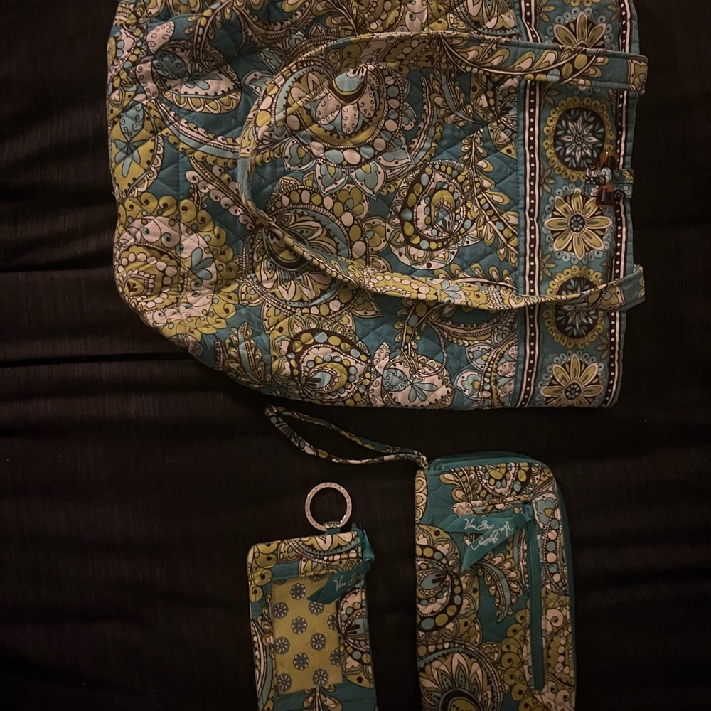 Vera Bradley Blue and Green Tote Bag Set